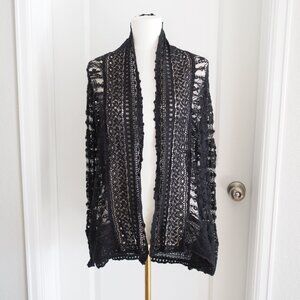 Whimsigoth Black Lace Sheer Monoreno Long Sleeve Cardigan Vampirecore Sz Large